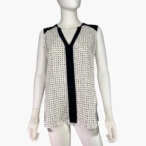 VINCE CAMUTO Abstract Polka Dot Sleeveless Blouse Top (White/Black | Size S)